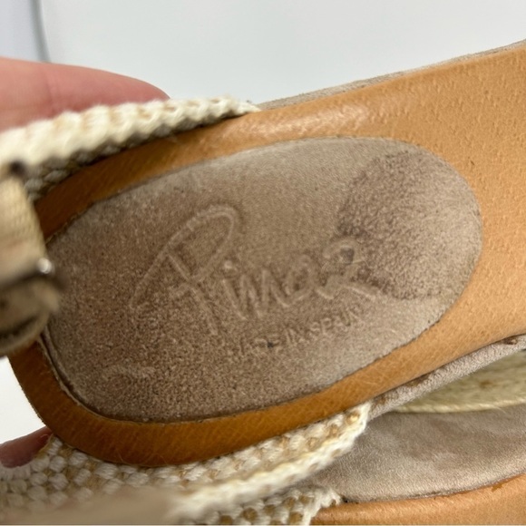 Pinaz Made in Spain Beige Gray Leather Espadrille Wedges Size 39 - Picture 13 of 13
